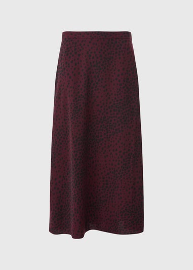 Burgundy Spot Flared Hem Skirt