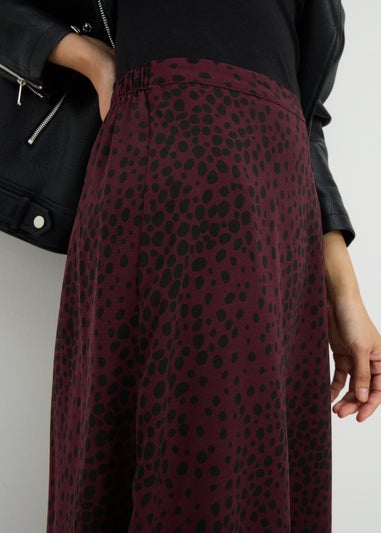 Burgundy Spot Flared Hem Skirt