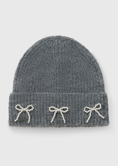 Grey Bow Beanie