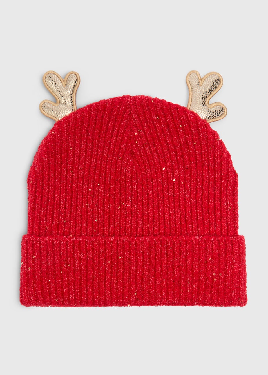 Red Christmas Reindeer Beanie Hat