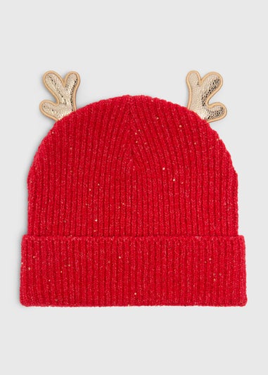 Red Christmas Reindeer Beanie Hat