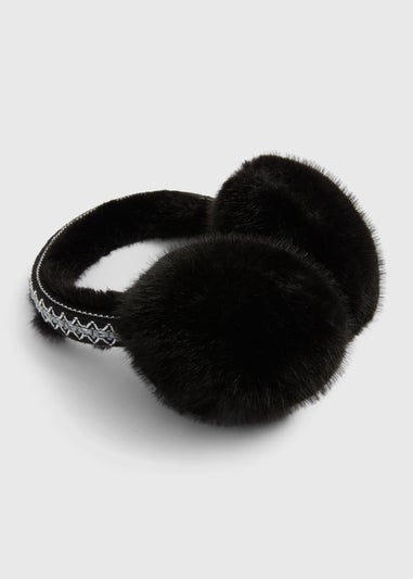Black Shearling Stitch Earmuffs