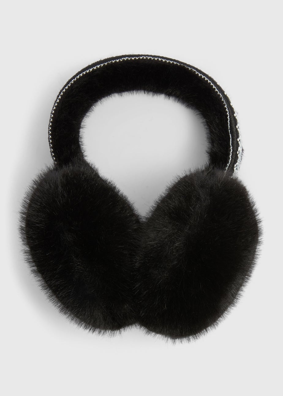 Black Shearling Stitch Earmuffs