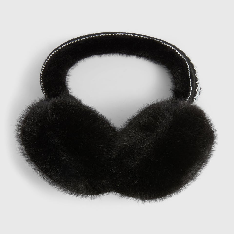 Black Shearling Stitch Earmuffs