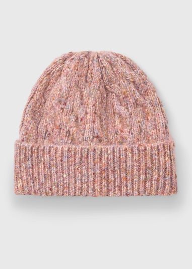 Pink Cable Knit Beanie Hat