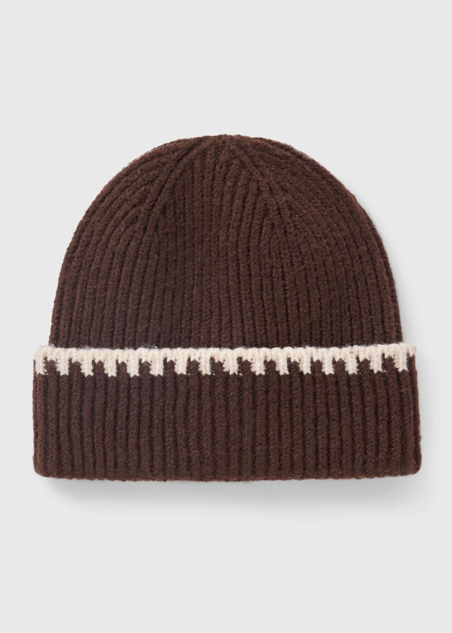Chocolate Brown Ribbed Stitch Beanie Hat