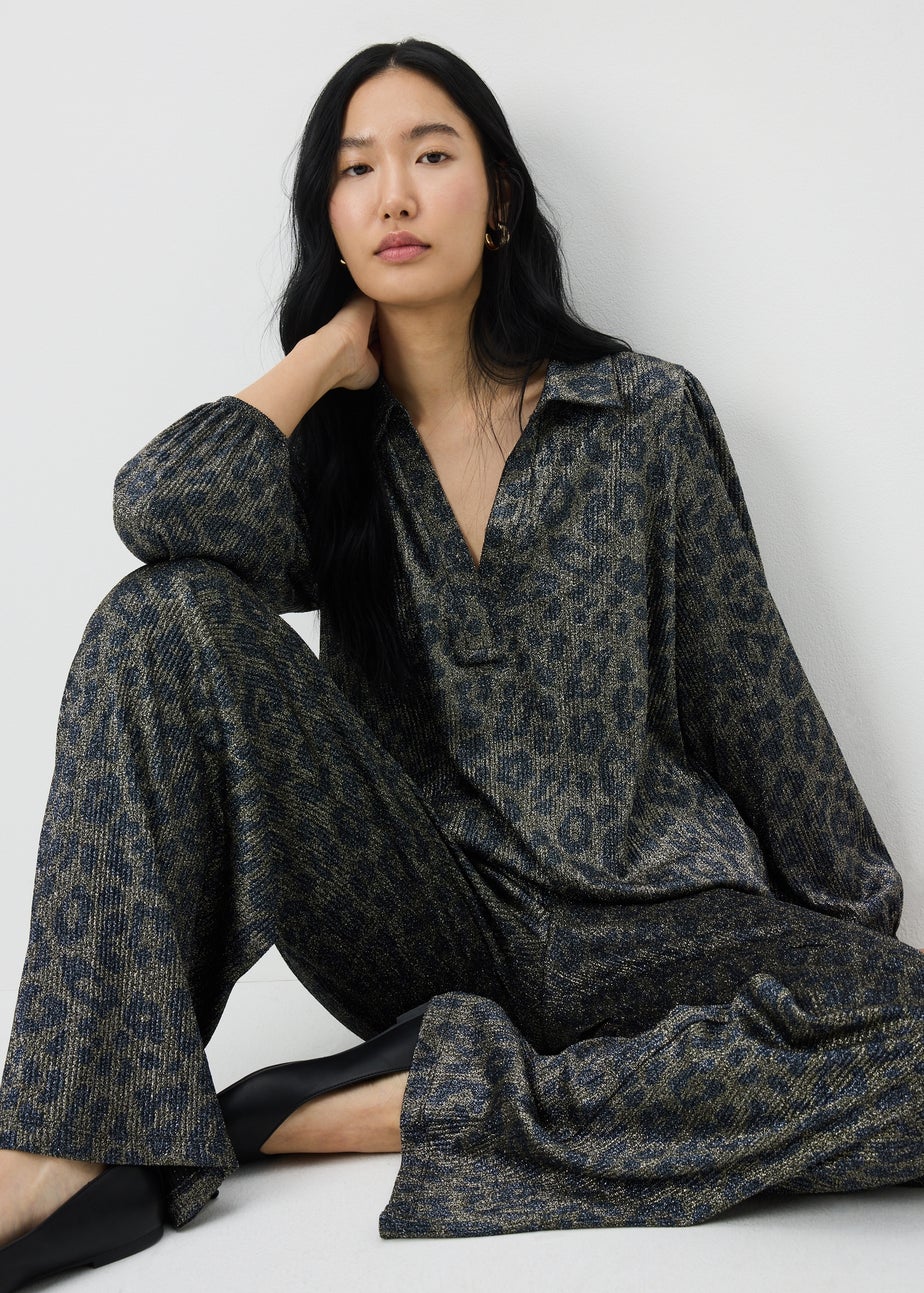 Gold Glitter Leopard Co Ord Trousers