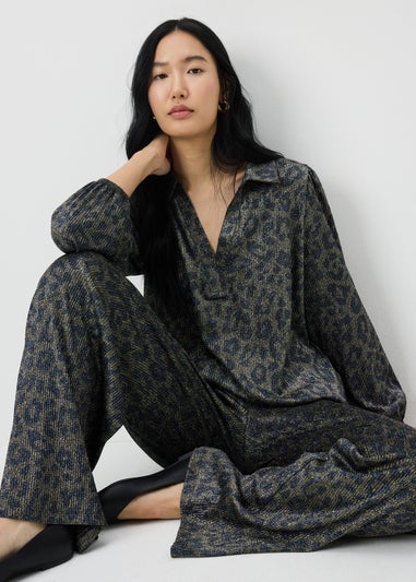 Gold Glitter Leopard Co Ord Trousers