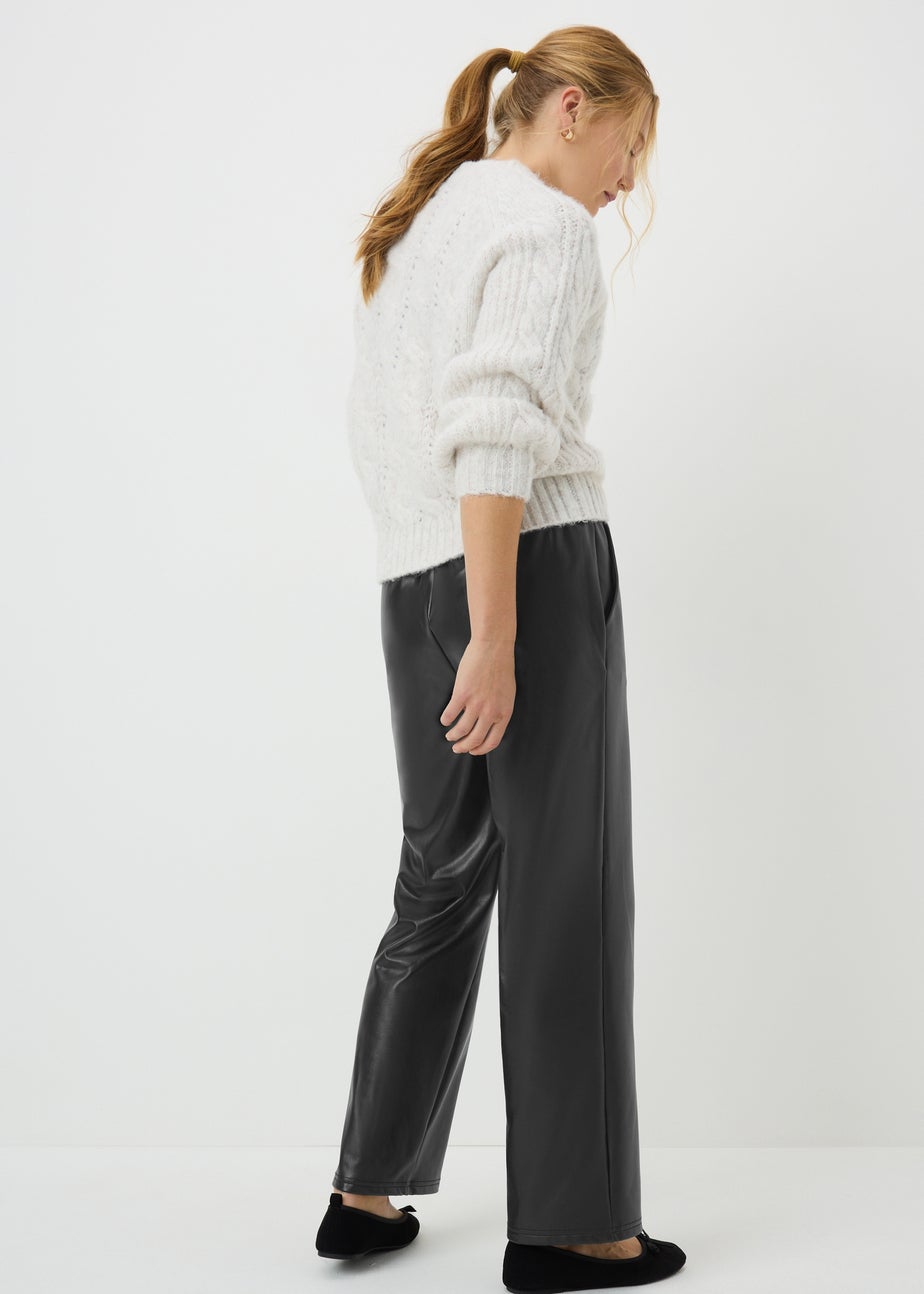 Black Wide Leg Leather Look Trousers