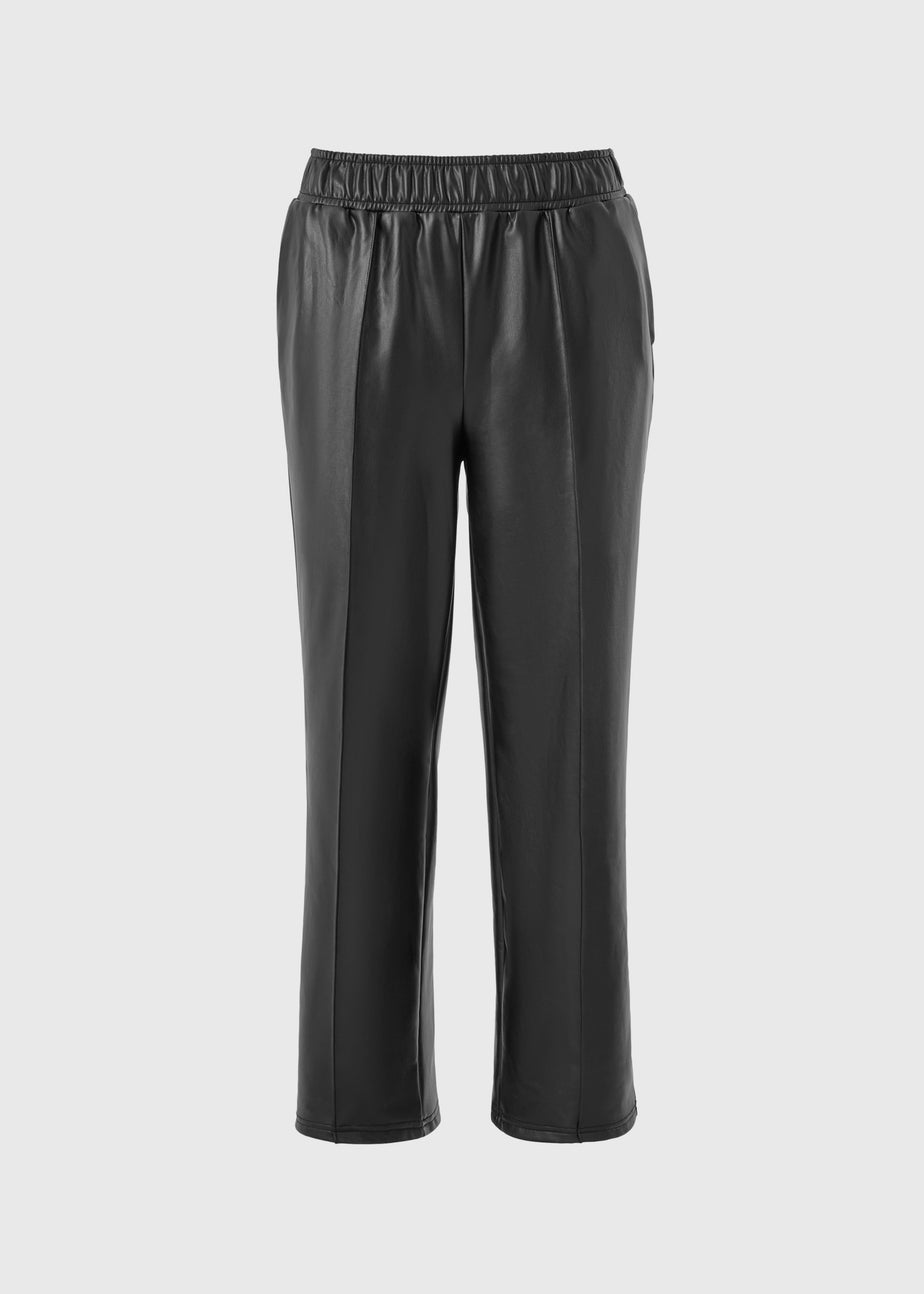 Black Wide Leg Leather Look Trousers