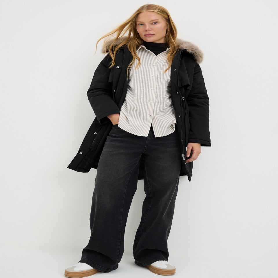 Black Faux Fur Hooded Parka