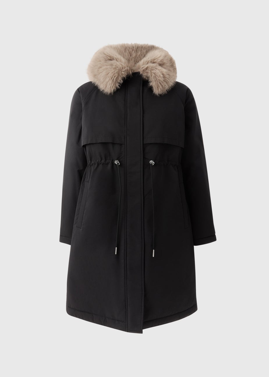 Black Faux Fur Hooded Parka