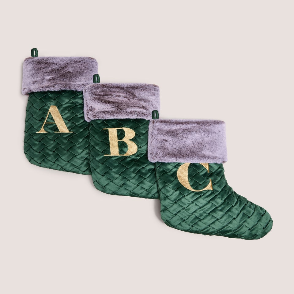 Green Alphabet Woven Stocking