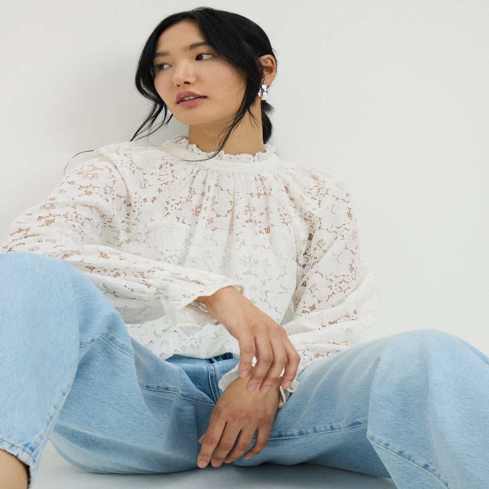 White Lace High Neck Blouse