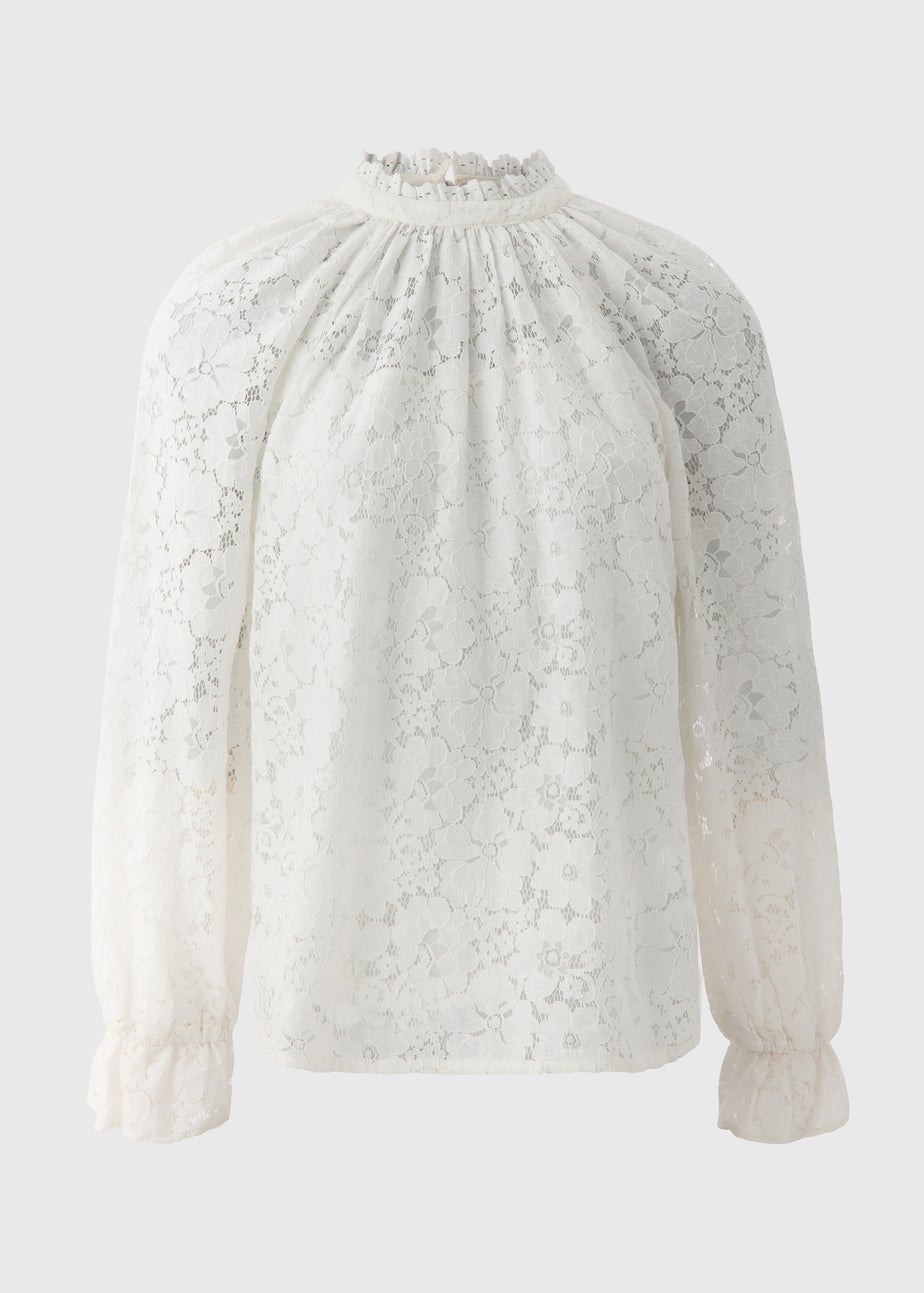 White Lace High Neck Blouse