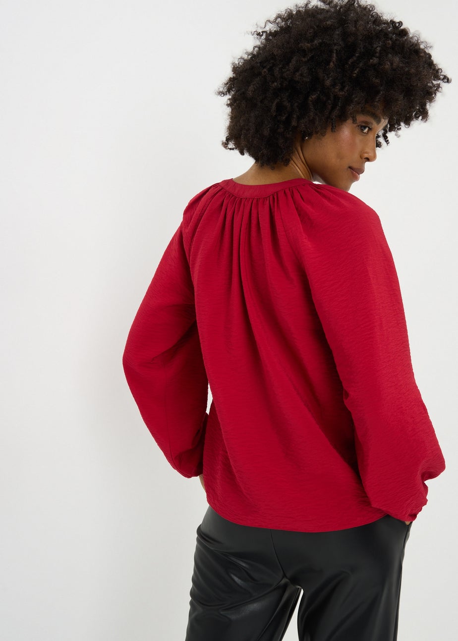 Red Popover Long Sleeve Blouse