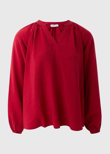 Red Popover Long Sleeve Blouse