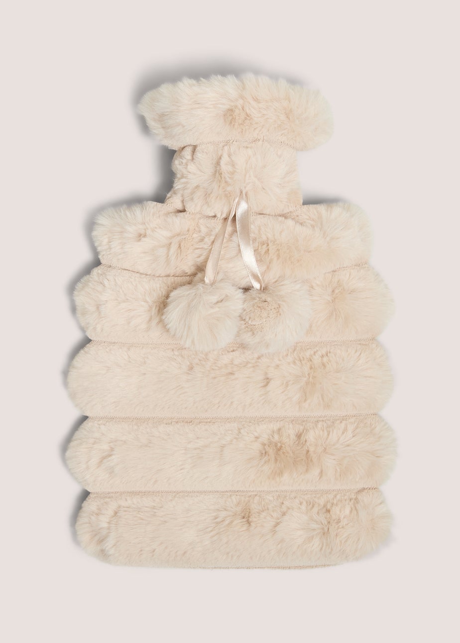 Cream Ribbed Faux Fur Hot Water Bottle
