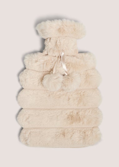 Cream Ribbed Faux Fur Hot Water Bottle