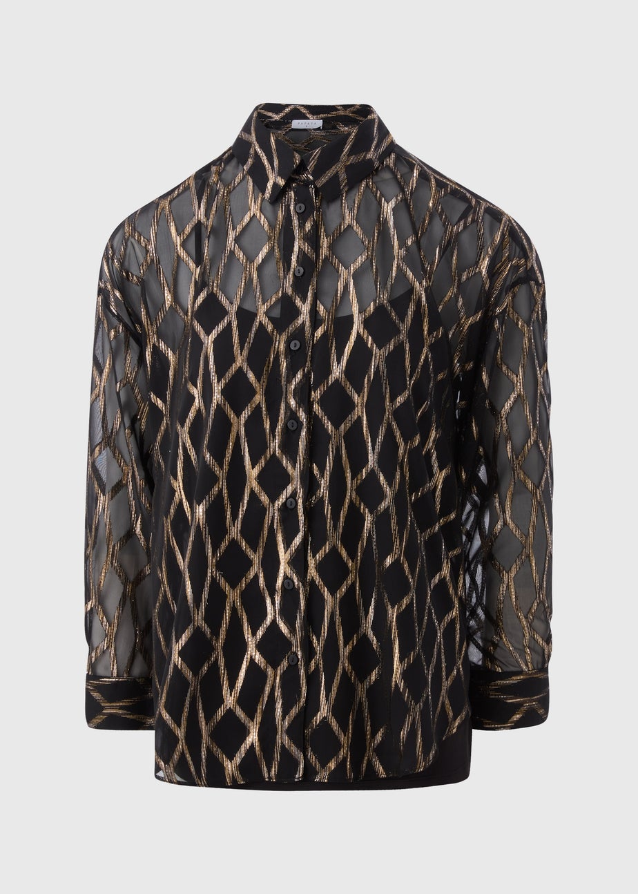 Black Sparkle Foil Long Sleeve Shirt