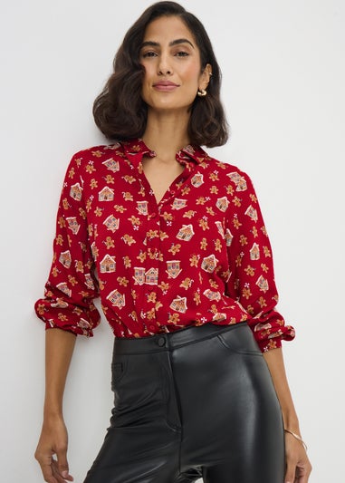 Red Christmas Print Shirt