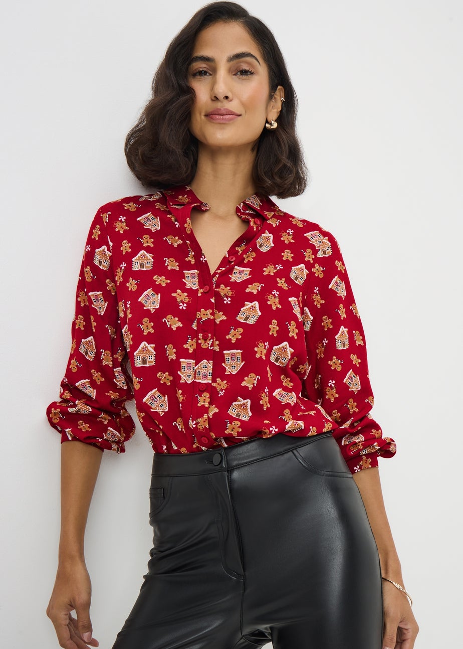 Red Christmas Print Shirt