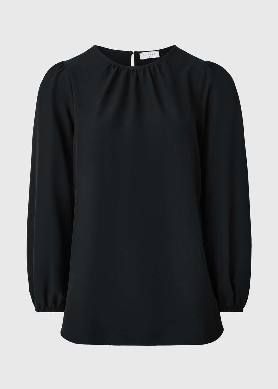 Black Scoop Hem Blouse