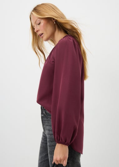 Burgundy Scoop Hem Blouse