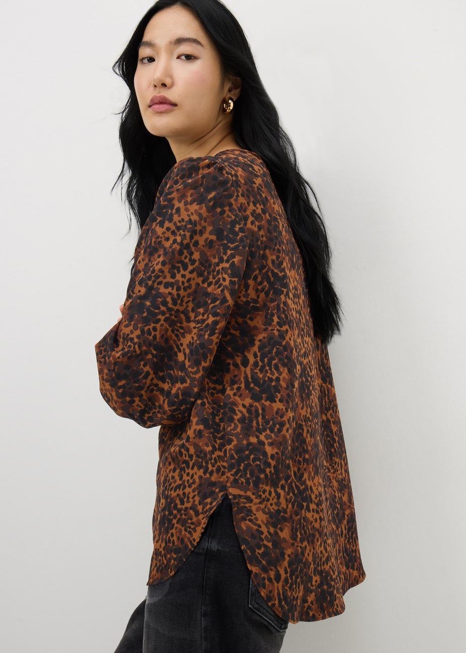 Brown Animal Print Long Sleeve Top