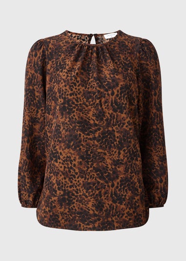 Brown Animal Print Long Sleeve Top