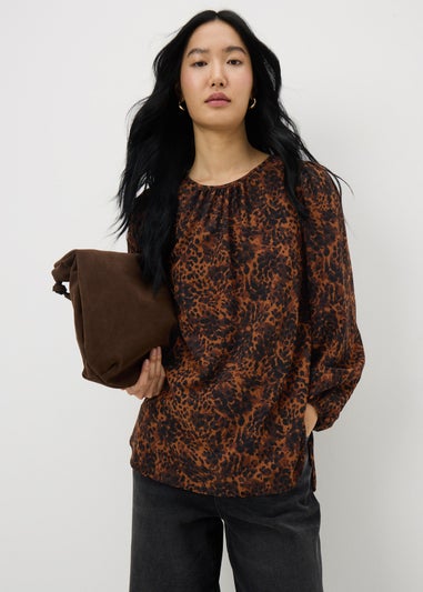 Brown Animal Print Long Sleeve Top