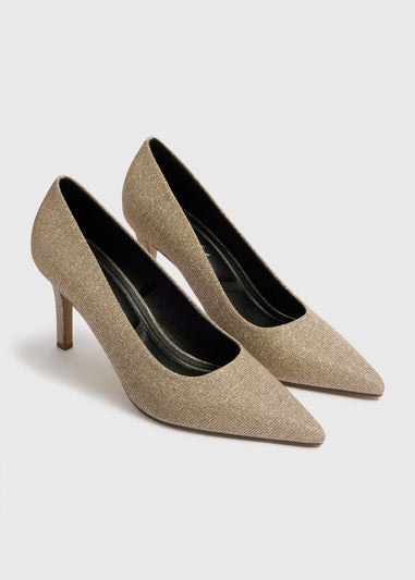 Gold Glitter Point Court Heels