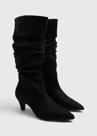 Black Ruched Knee High Boots