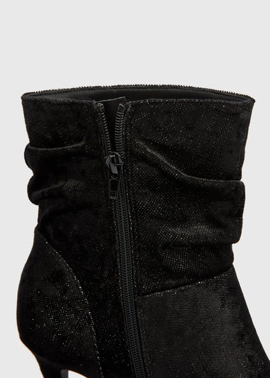 Black Ruched Faux Suede Heeled Boots