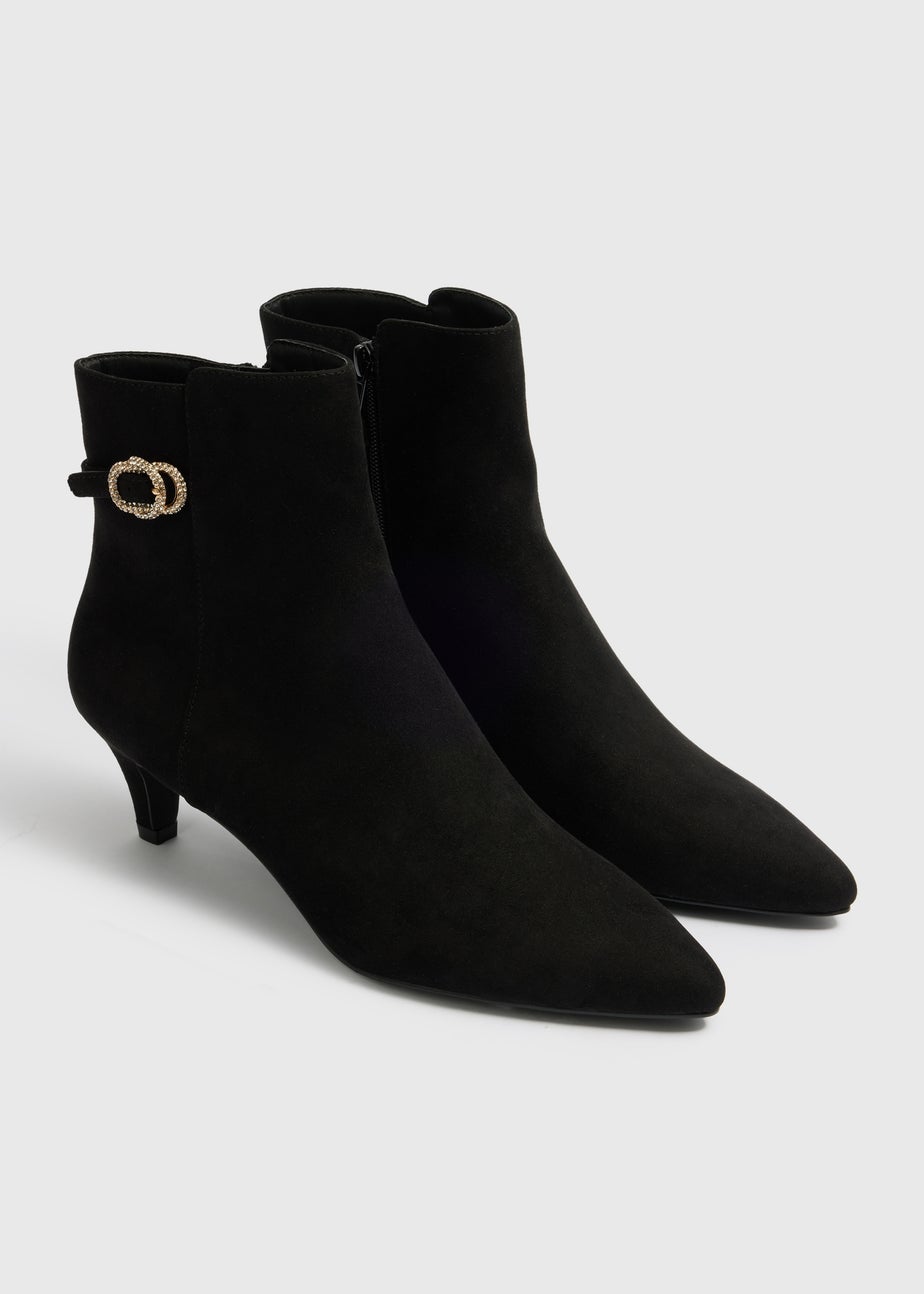 Black Diamante Buckle Heeled Ankle Boots