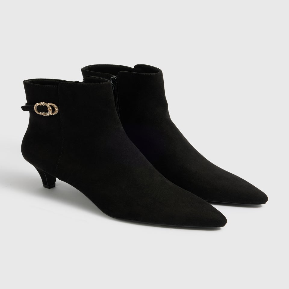 Black Diamante Buckle Heeled Ankle Boots