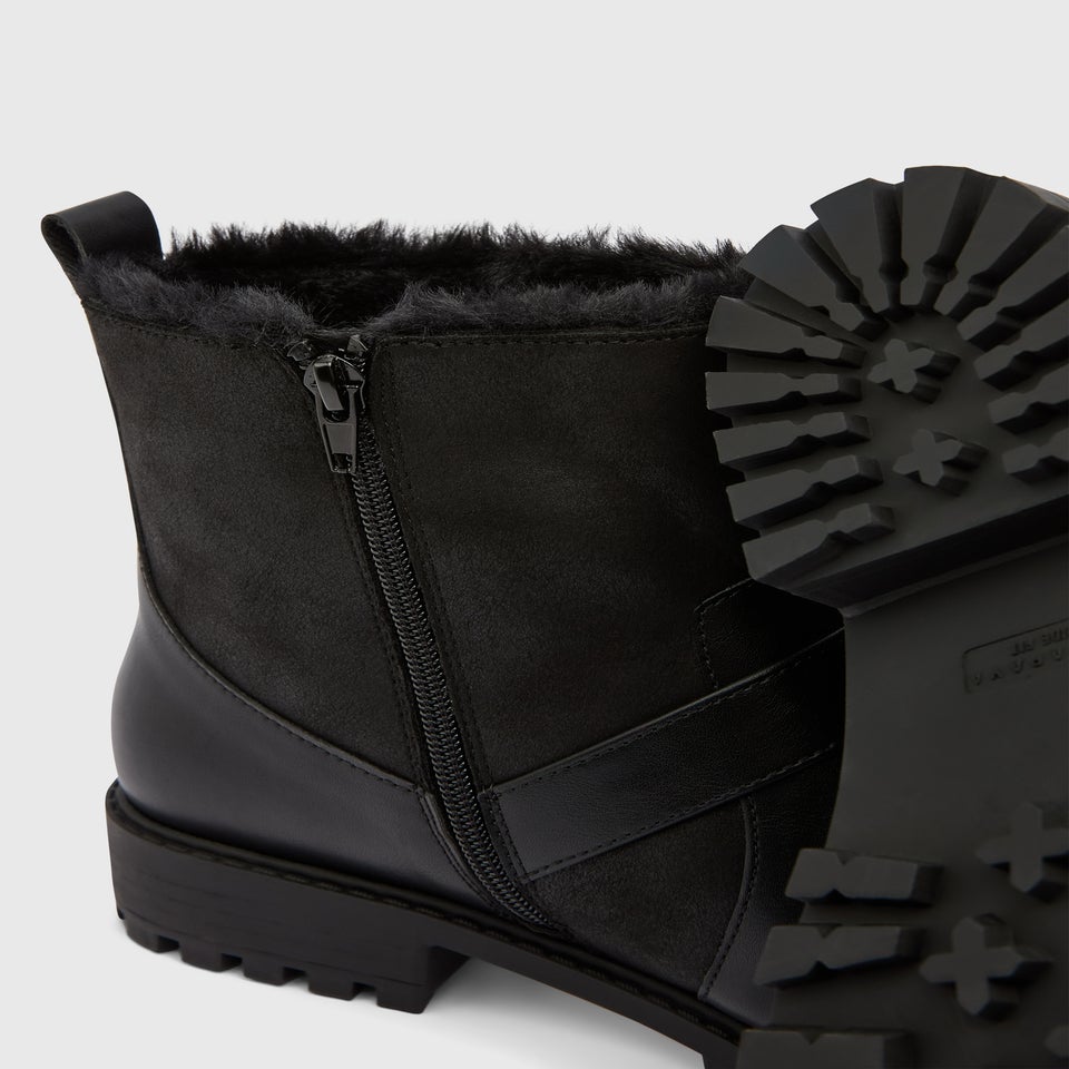 Black Wide Fit Fur Lined Biker Boots