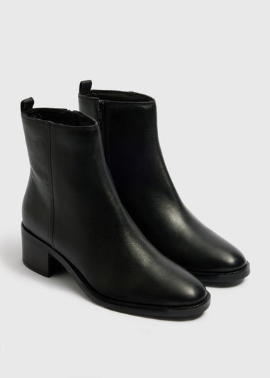 Black Block Heel Leather Ankle Boots