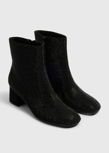 Black Sparkle Block Heel Ankle Boots