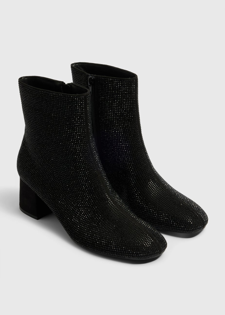 Black Sparkle Block Heel Ankle Boots