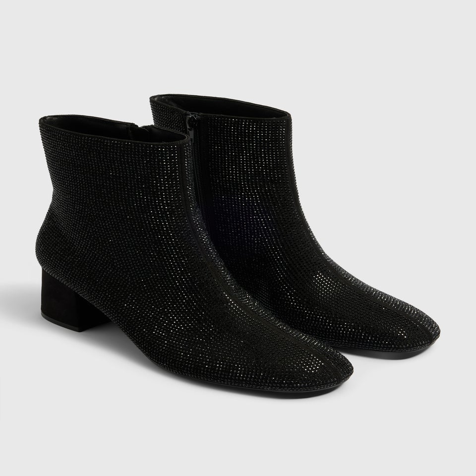 Black Sparkle Block Heel Ankle Boots
