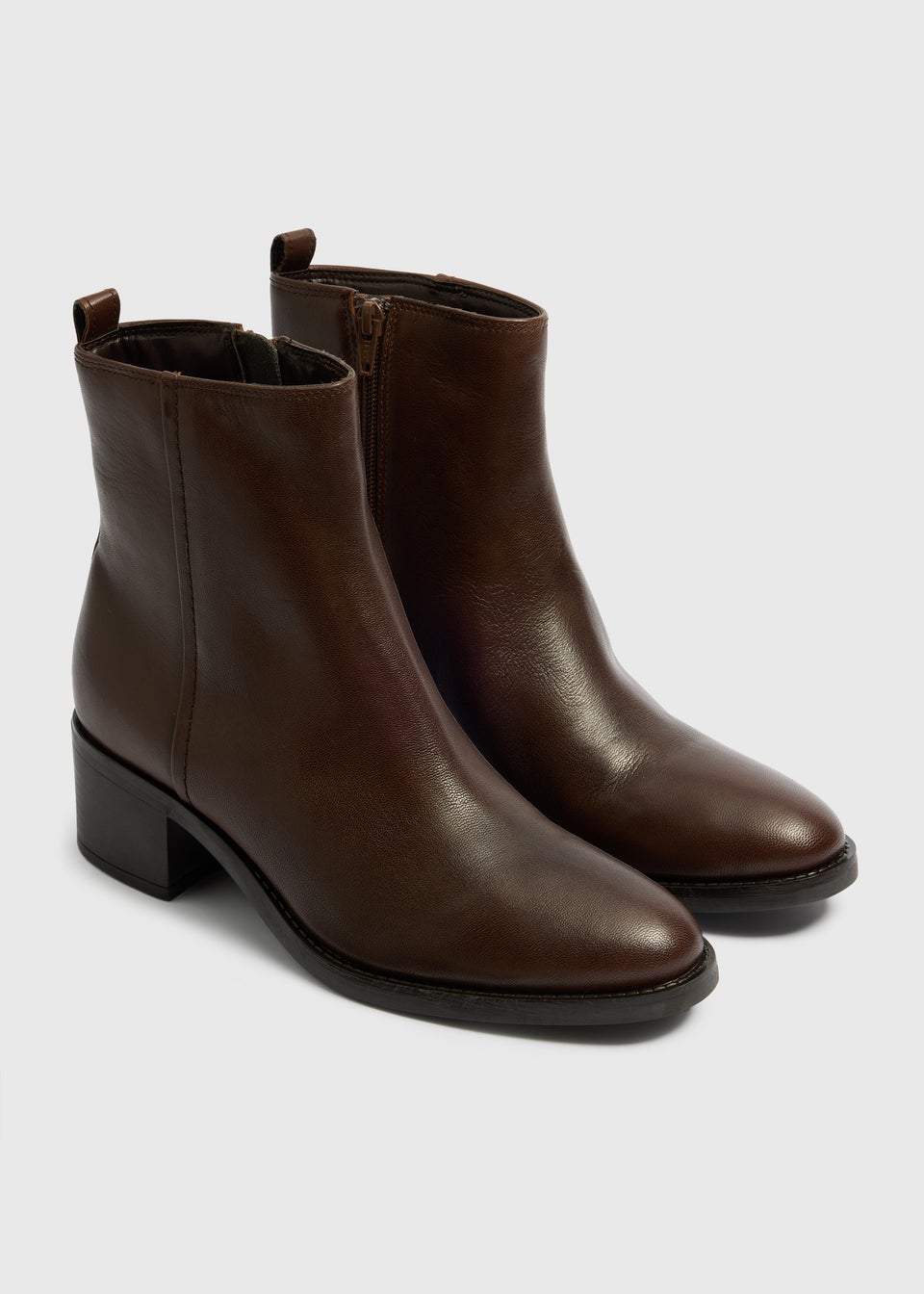 Brown Block Heel Leather Boots