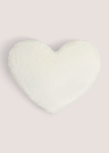 Cream Heart Shaped Faux Fur Cushion