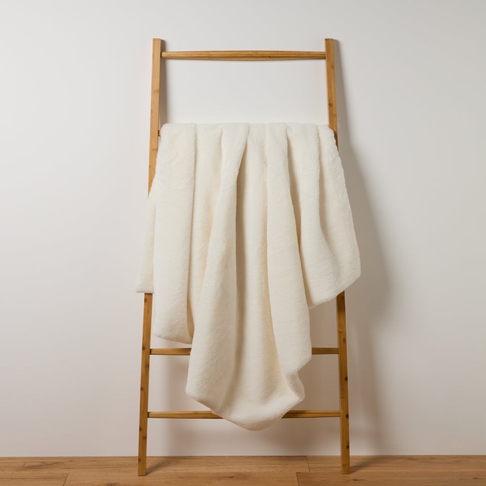 Cream Faux Fur Throw