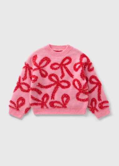 Girls Pink Bow Knit Jumper (1-7yrs)