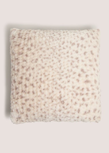 Cream Snow Leopard Faux Fur Cushion