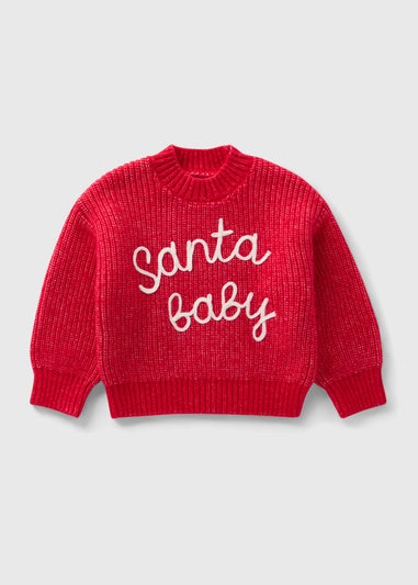 Girls Red Santa Baby Knit Jumper