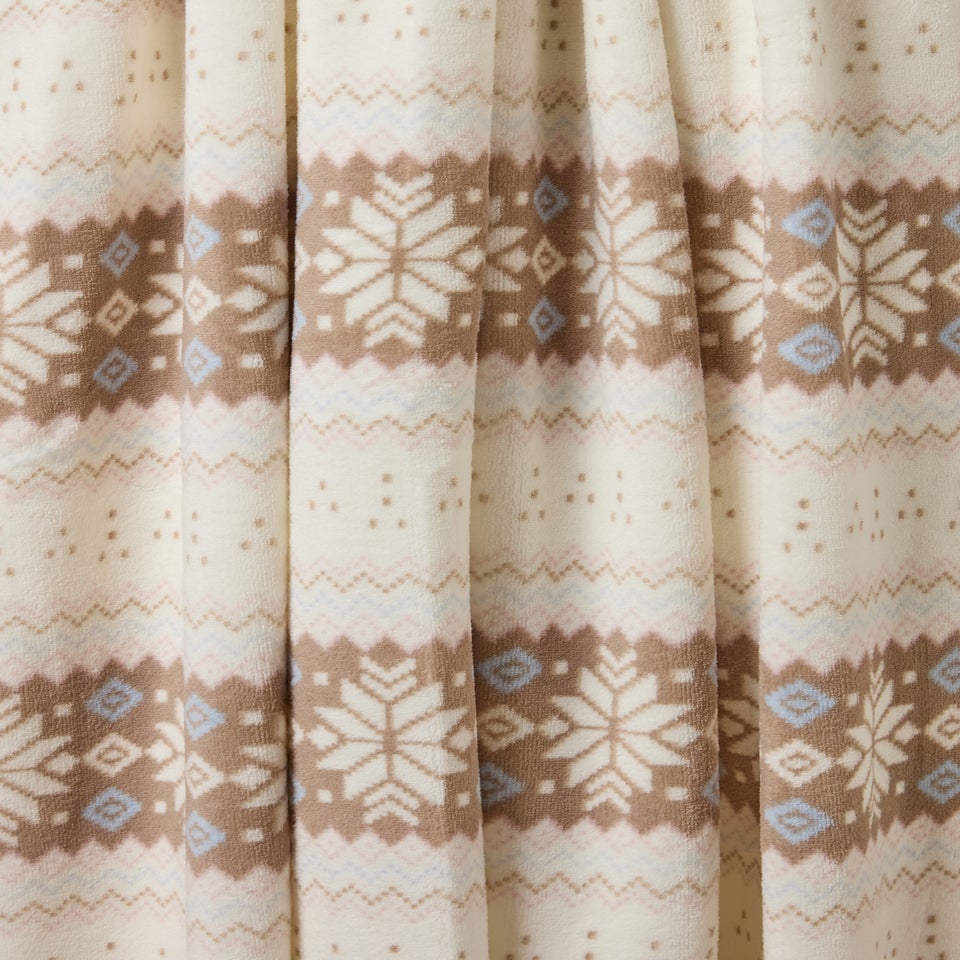 Brown Fairisle Printed Sherpa Throw