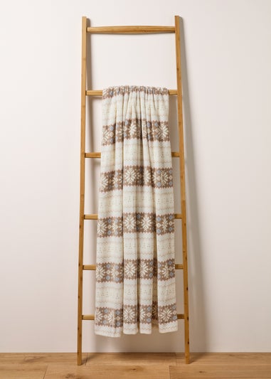 Brown Fairisle Printed Sherpa Throw