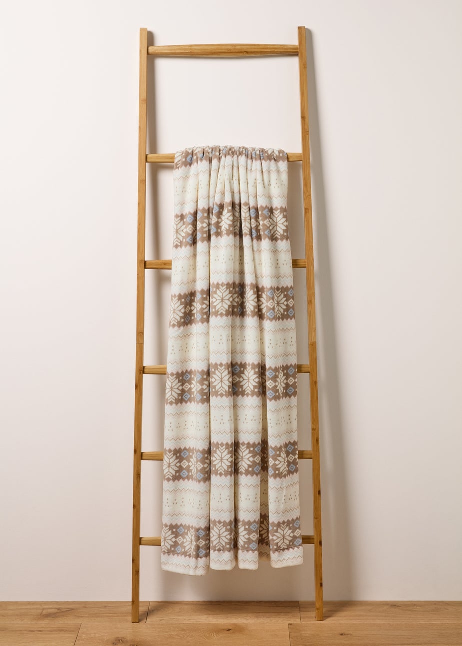 Brown Fairisle Printed Sherpa Throw